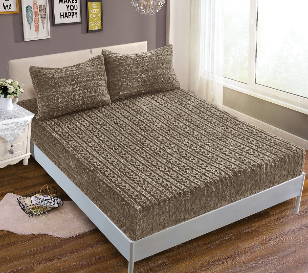 Σεντόνι fleece braid (160cm x 200cm ) καφέ