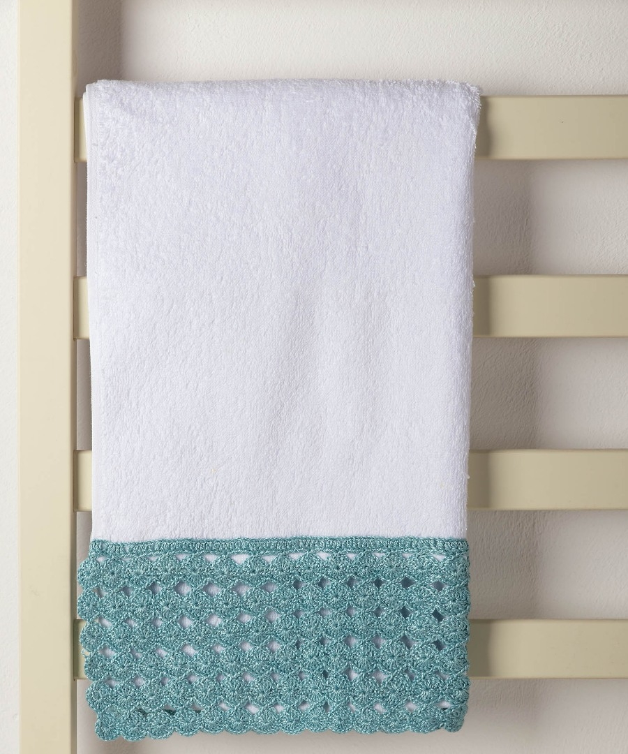 Πετσέτα Προσώπου (50cm x 100cm) με δαντέλα λευκό/μπλε