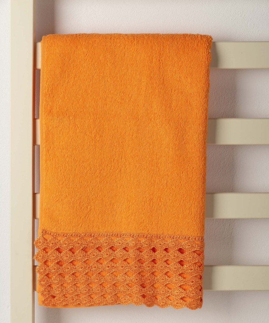 Πετσέτα Προσώπου (50cm x 100cm) με δαντέλα πορτοκαλί