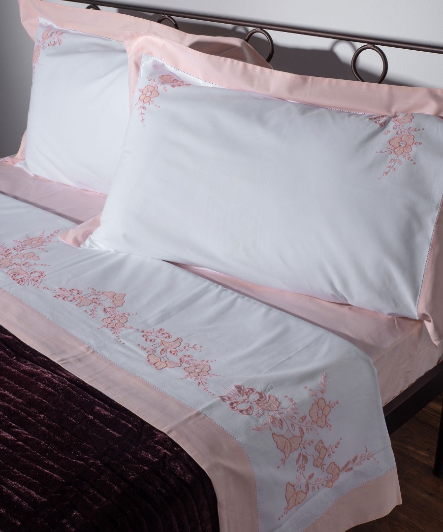 ΧΕΙΡΟΠΟΙΗΤΟ ΑΠΛΙΚΕ ΣΕΝΤΟΝΙ NJ01 ΤΕΣΣΑΡΩΝ ΤΕΜΑΧΙΩΝ (225CM X 270CM) ΛΕΥΚΟ/ΡΟΖ