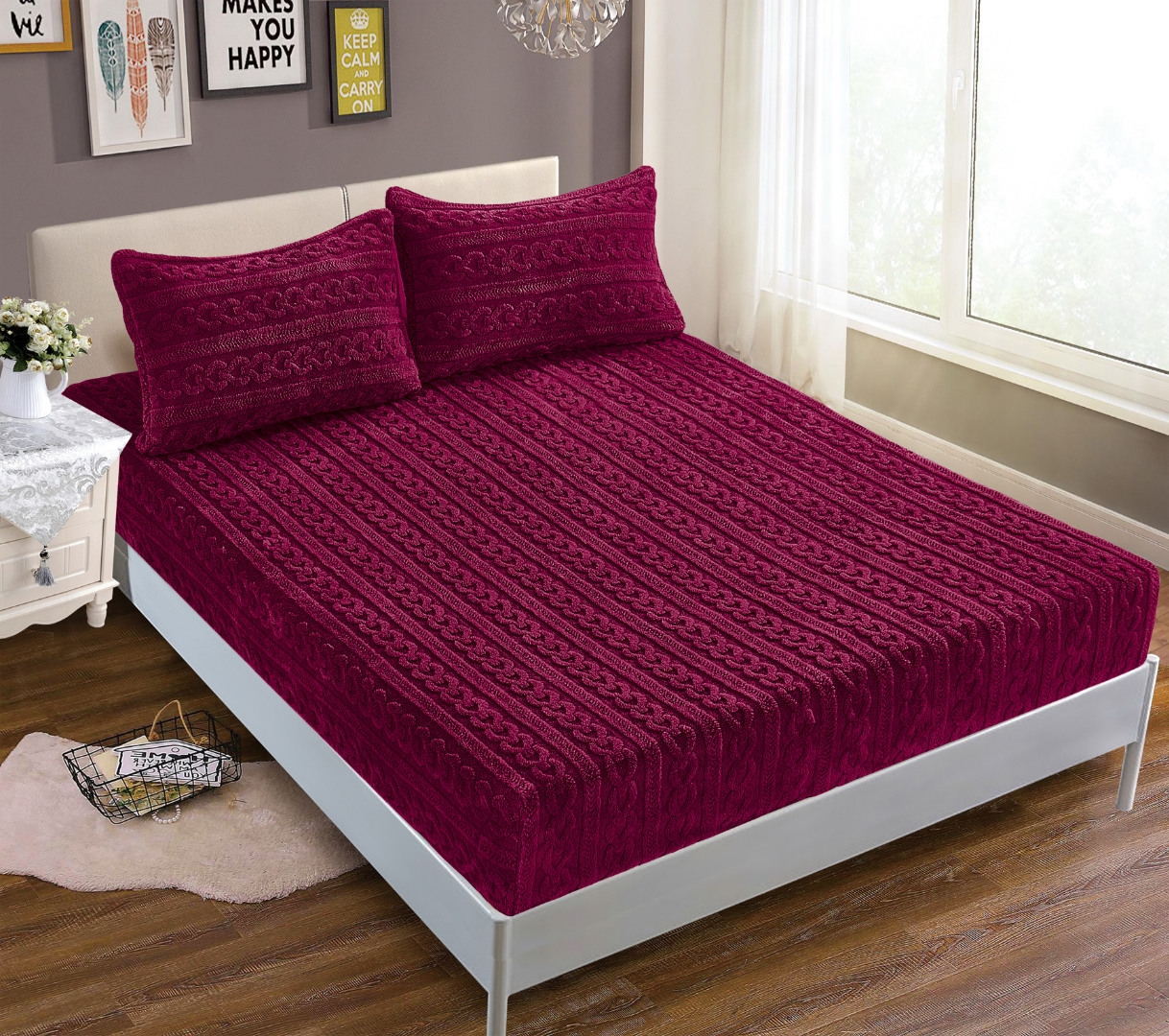 Σεντόνι fleece braid (100cm x 200cm ) μπορντώ