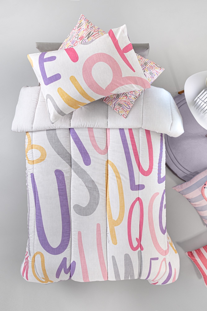 Παιδική Παπλωματοθήκη Letters Pink Suede 