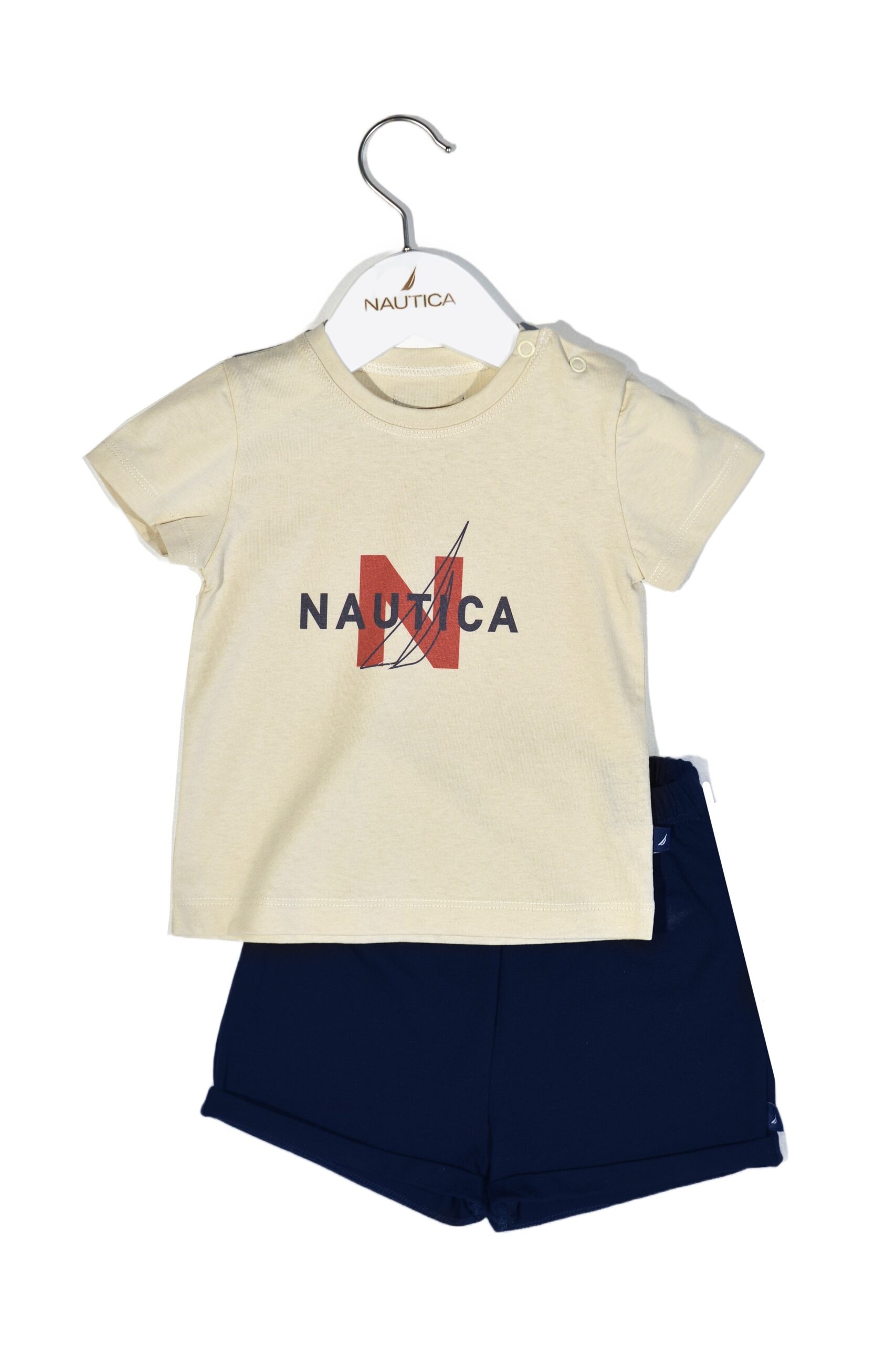 Design 14 Σετ T-Shirt & Shorts Jersey Beige/Navy 68cm 3-6 μηνών