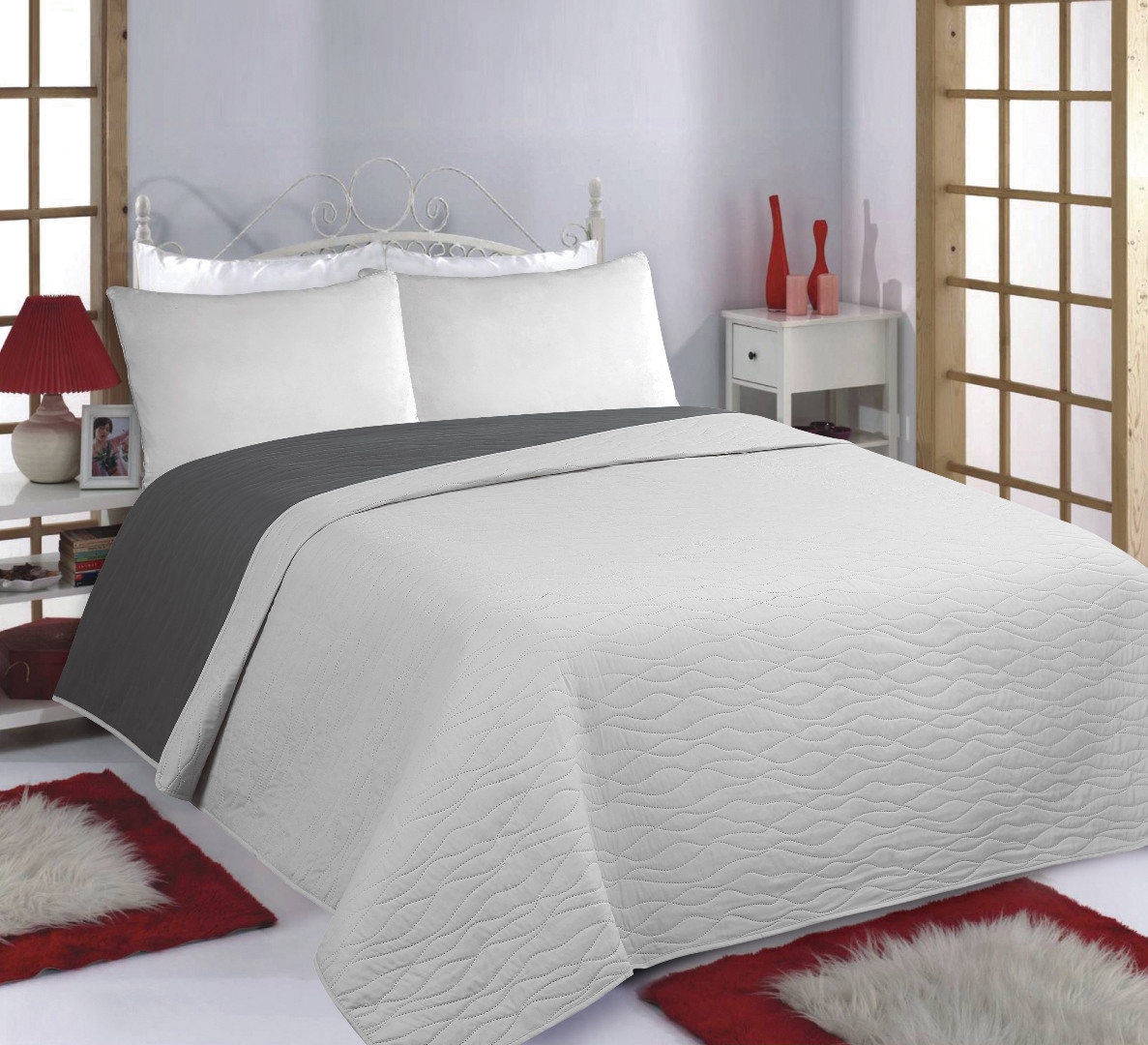 ΚΟΥΒΕΡΛΙ σετ (170cm x 220cm) WAVES grey/anthracite