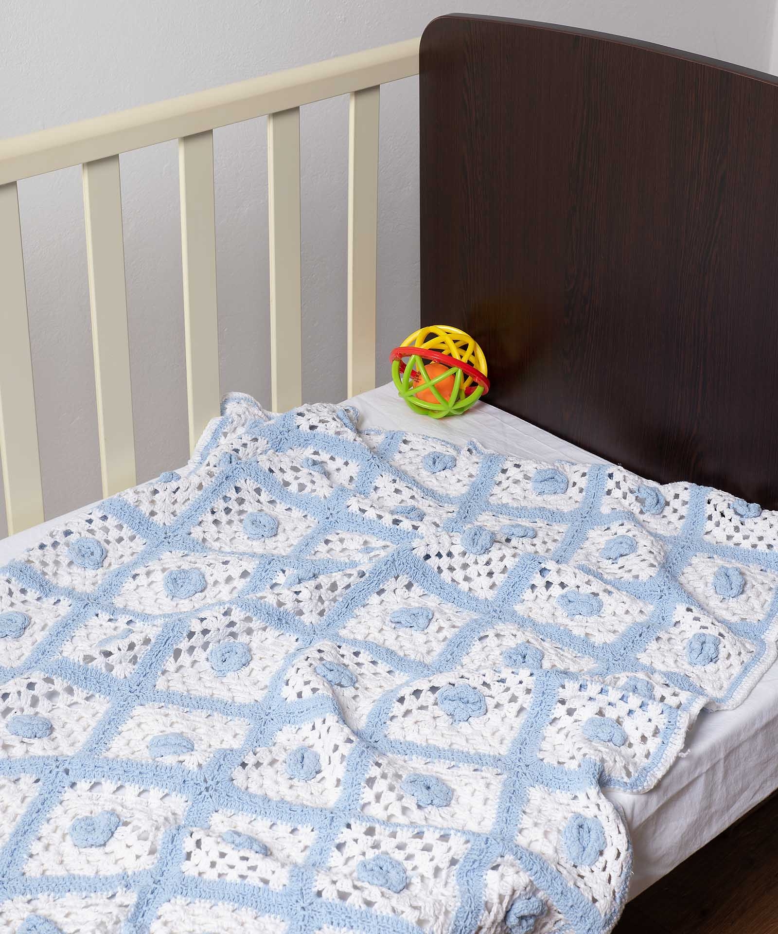 bebe κουβερτάκι (100cm x 150cm ) πλεκτό σιέλ/λευκό