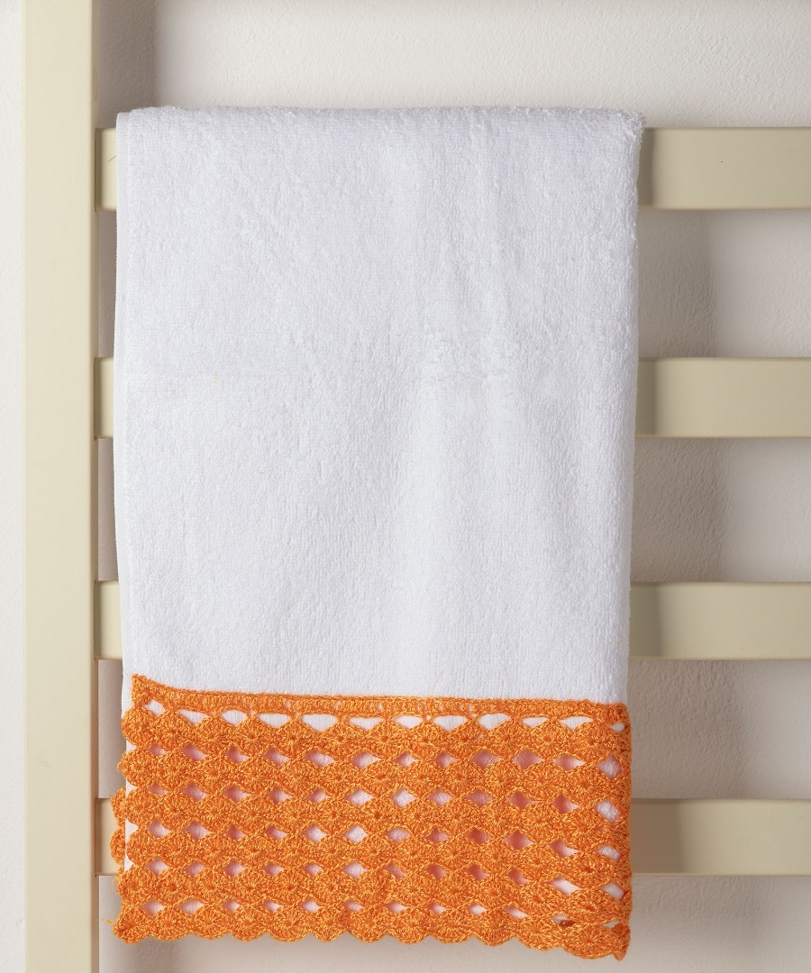 Πετσέτα Προσώπου (50cm x 100cm) με δαντέλα λευκό/πορτοκαλί