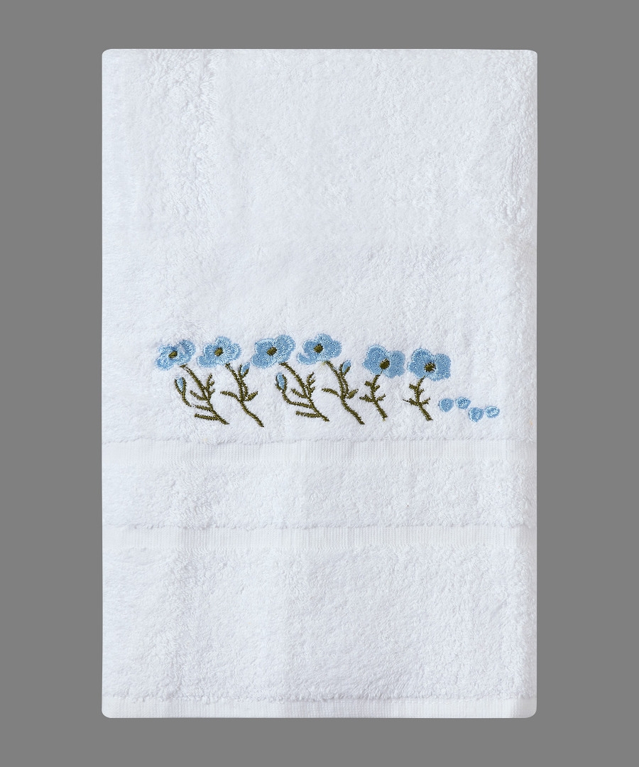 Πετσέτα Σώματος ( 100cm x 150cm ) Λευκό με Σιέλ Λουλούδι