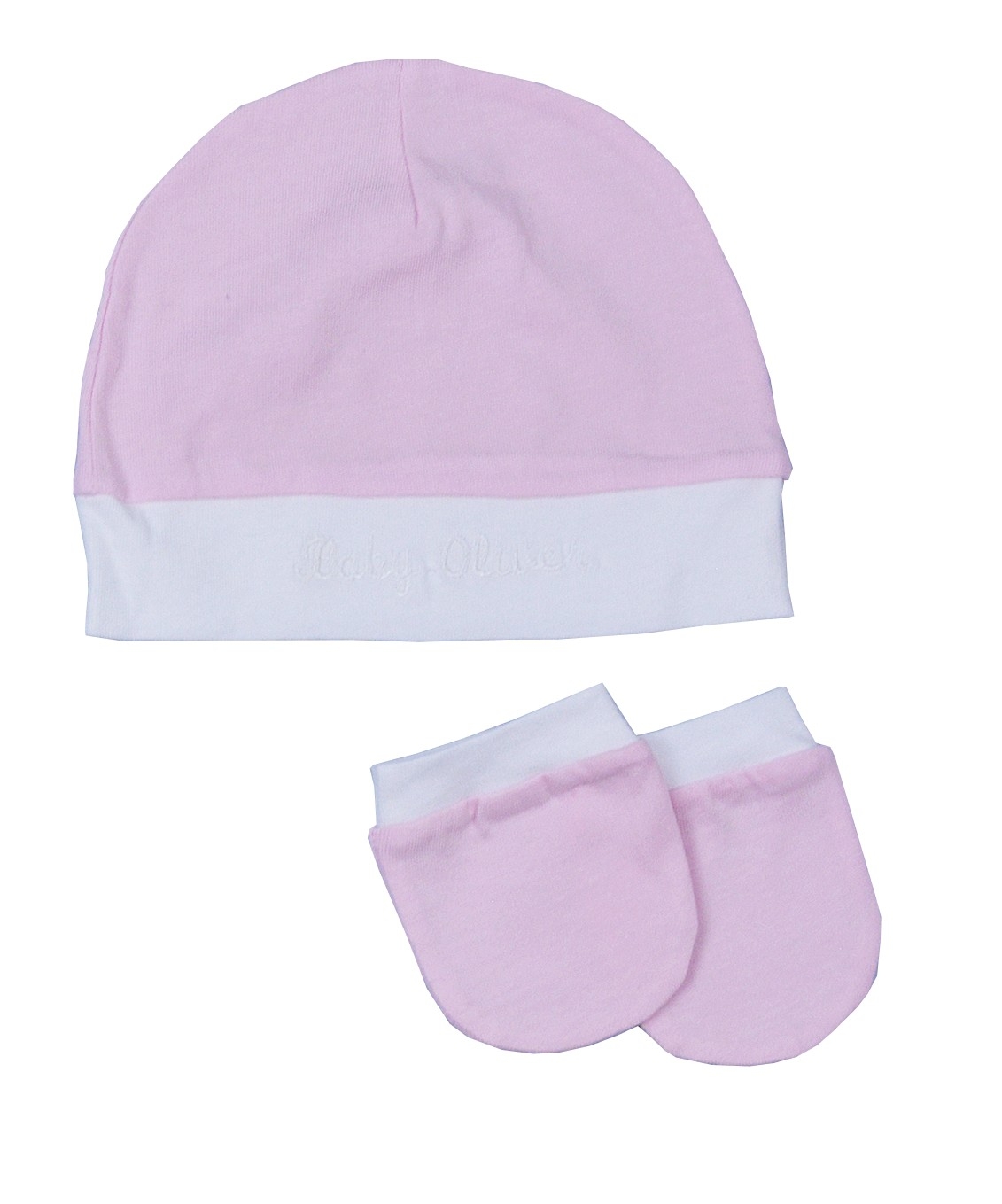 Σετ Σκουφάκι & 2 Γαντάκια Ροζ-Λευκό-Ύφασμα Ζέρσεϋ