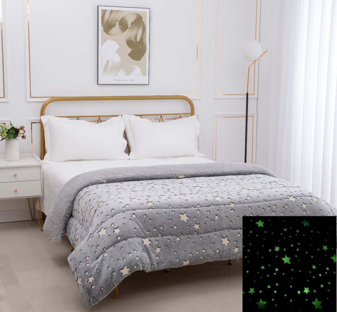 Παιδικό φωσφοριζέ κουβερτοπάπλωμα star (170cm x 220cm) γκρί