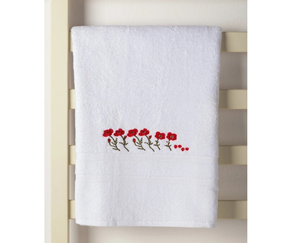 Πετσέτα Προσώπου ( 50cm x 100cm ) Λευκό με Κόκκινο Λουλούδι