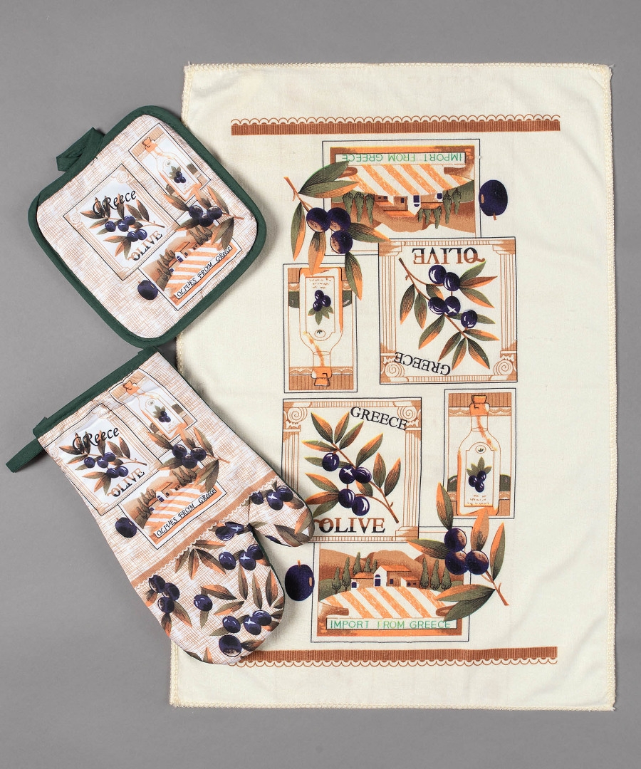 Σετ 3 τεμαχίων γάντι πιάστρα ποτηρόπανο OLIVE2