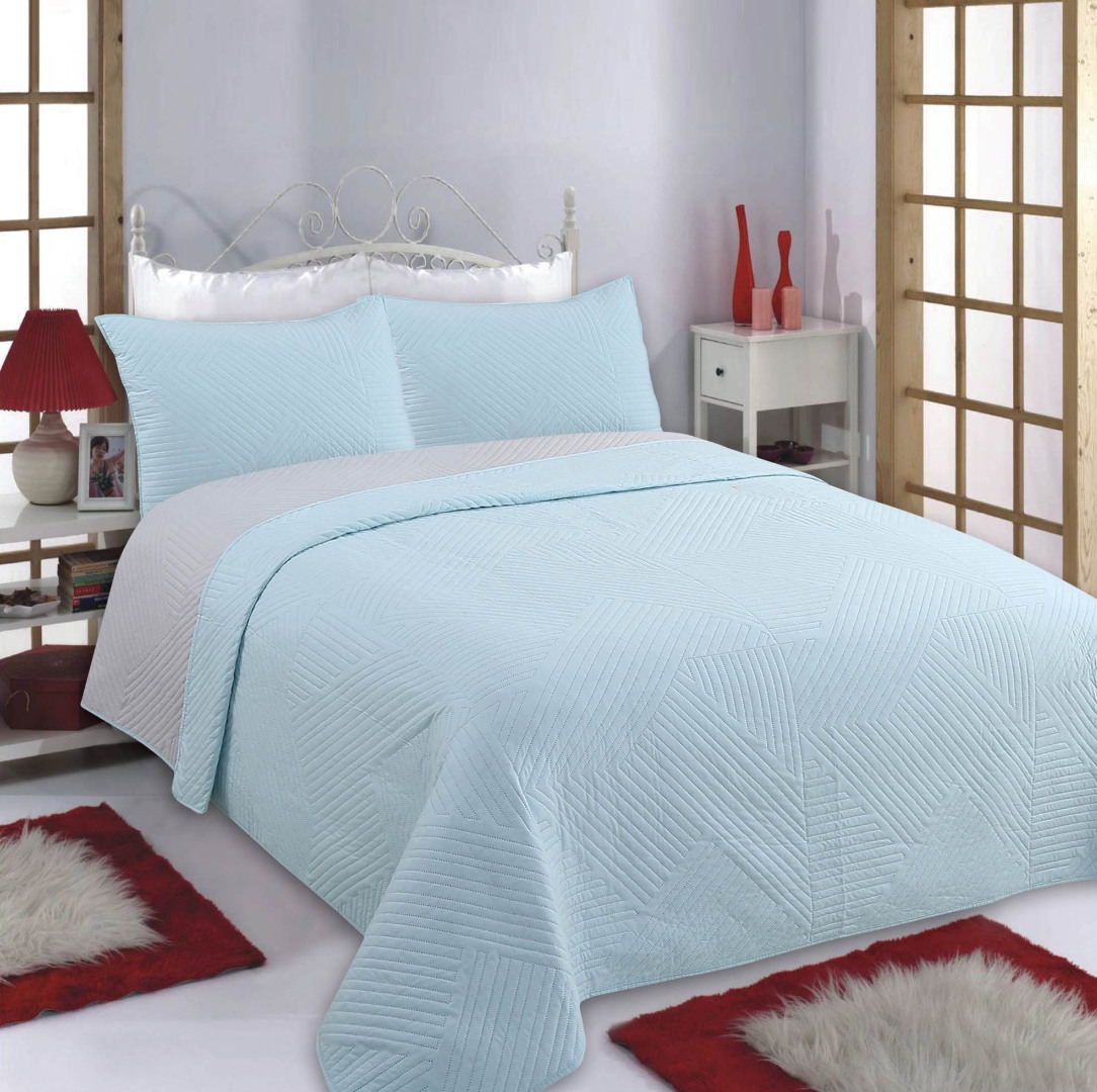 ΚΟΥΒΕΡΛΙ σετ (160cm x 220cm + 1 x 50cm x 70cm) LINES sky blue/grey