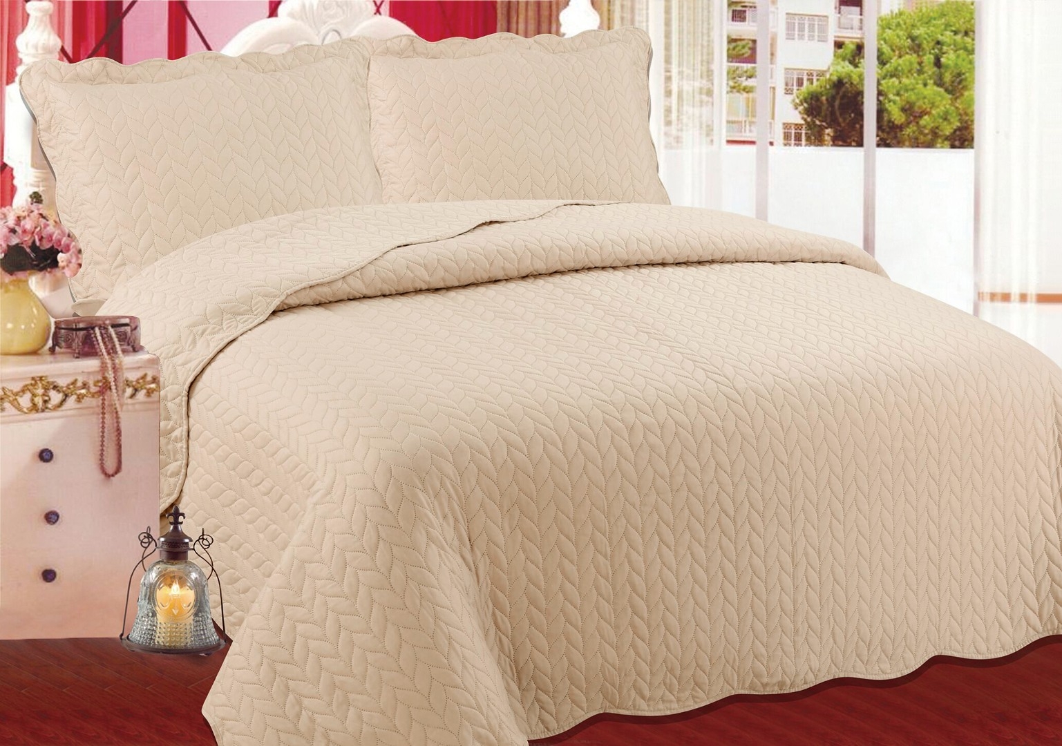 ΚΟΥΒΕΡΛΙ σετ (220cm x 240cm + 2 x 50cm x 70cm) φύλλο light brown