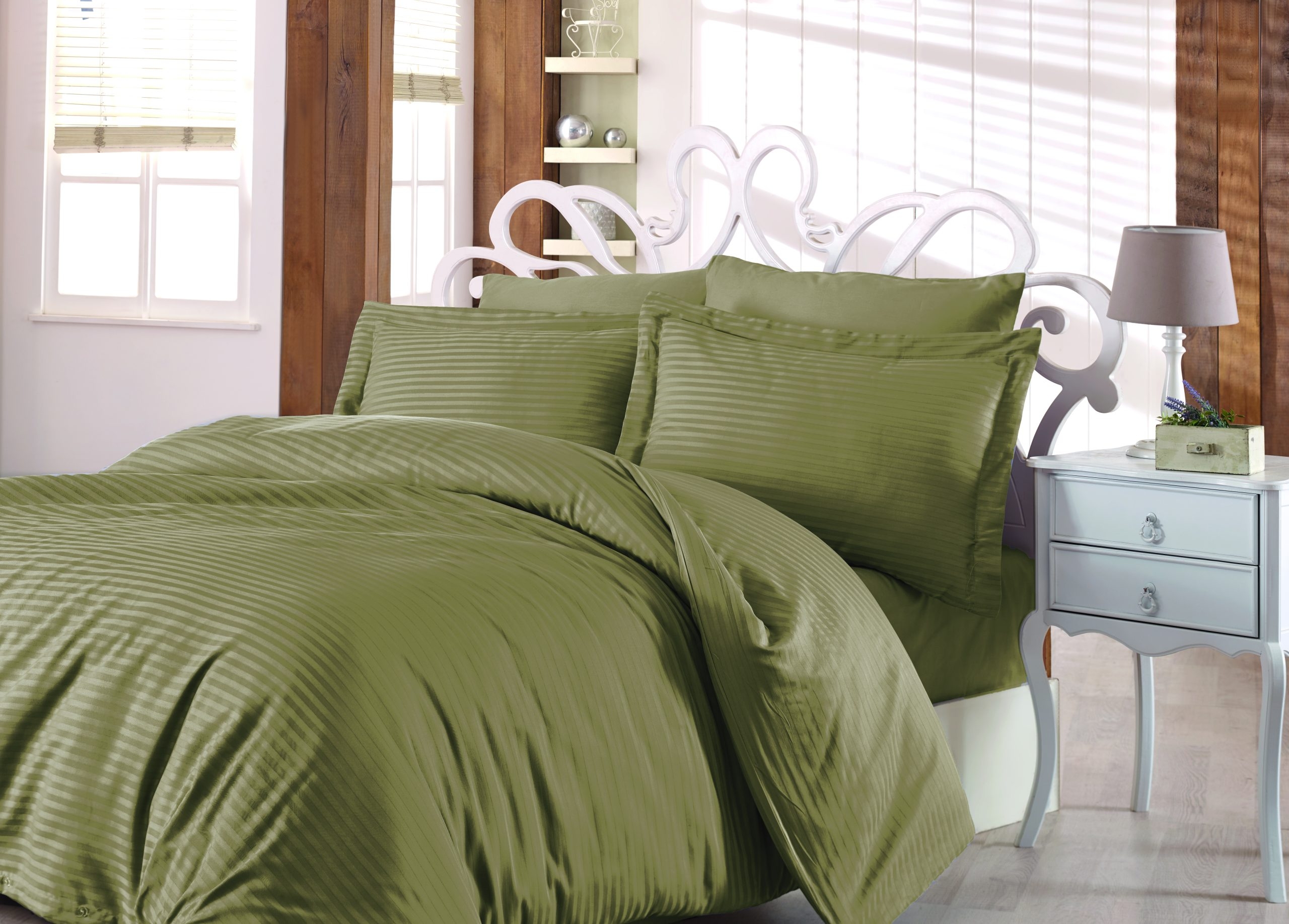 ΝΕΧΤ 3194 ΠΑΠΛΩΜΑ  100%CΟΤ SΑΤΙΝ SΤRΙΡΕ  220Χ240 - Olive