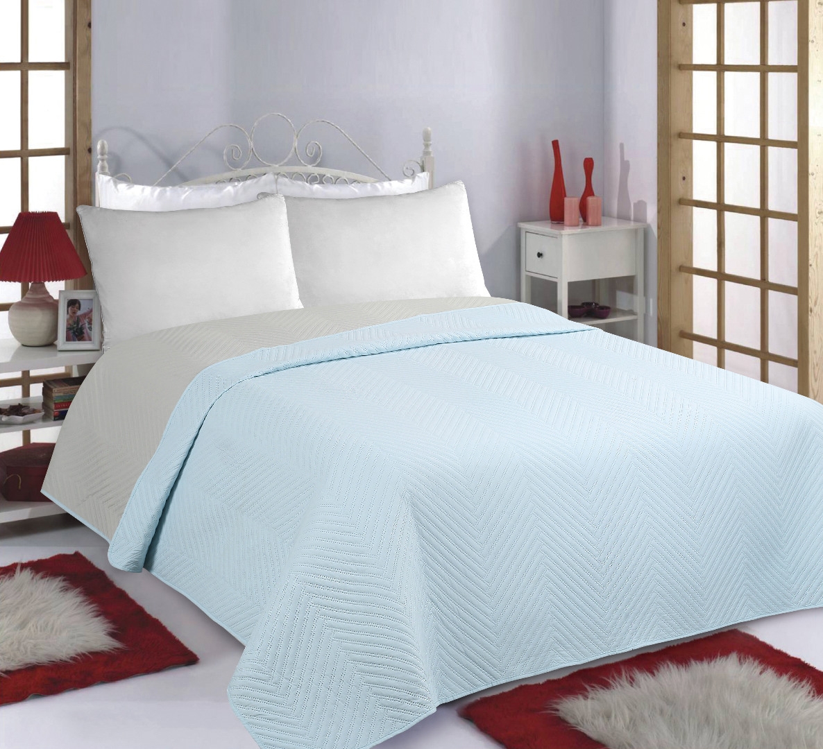 ΚΟΥΒΕΡΛΙ σετ (170cm x 220cm) BONES sky blue/ grey