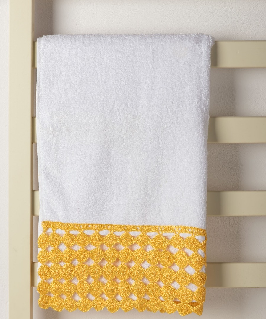 Πετσέτα Προσώπου (50cm x 100cm) με δαντέλα λευκό/κίτρινο
