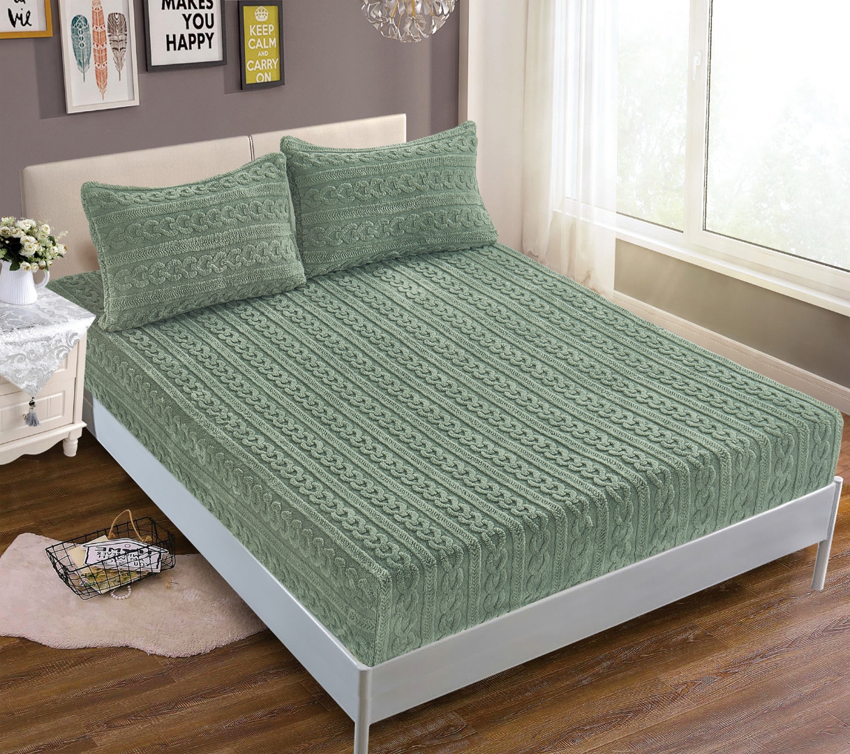 Σεντόνι fleece braid (160cm x 200cm ) πράσινο