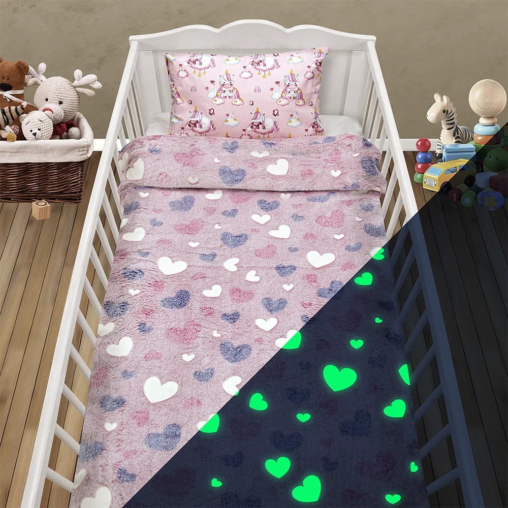 LINO ΚΟΥΒΕΡΤΑ FLEECE ΦΩΣΦΟΡΙΖΕ HERZ PINK 110X150