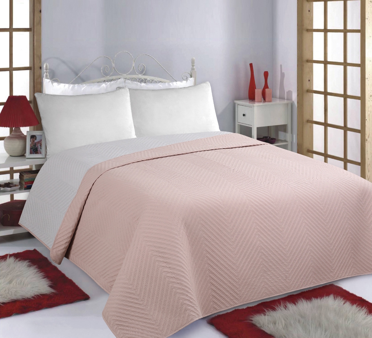ΚΟΥΒΕΡΛΙ σετ (170cm x 220cm) BONES pink/grey
