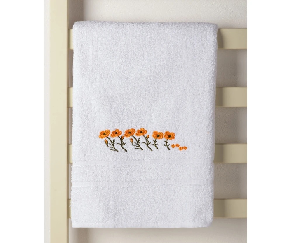 Πετσέτα Προσώπου ( 50cm x 100cm ) Λευκό με Πορτοκαλί Λουλούδι