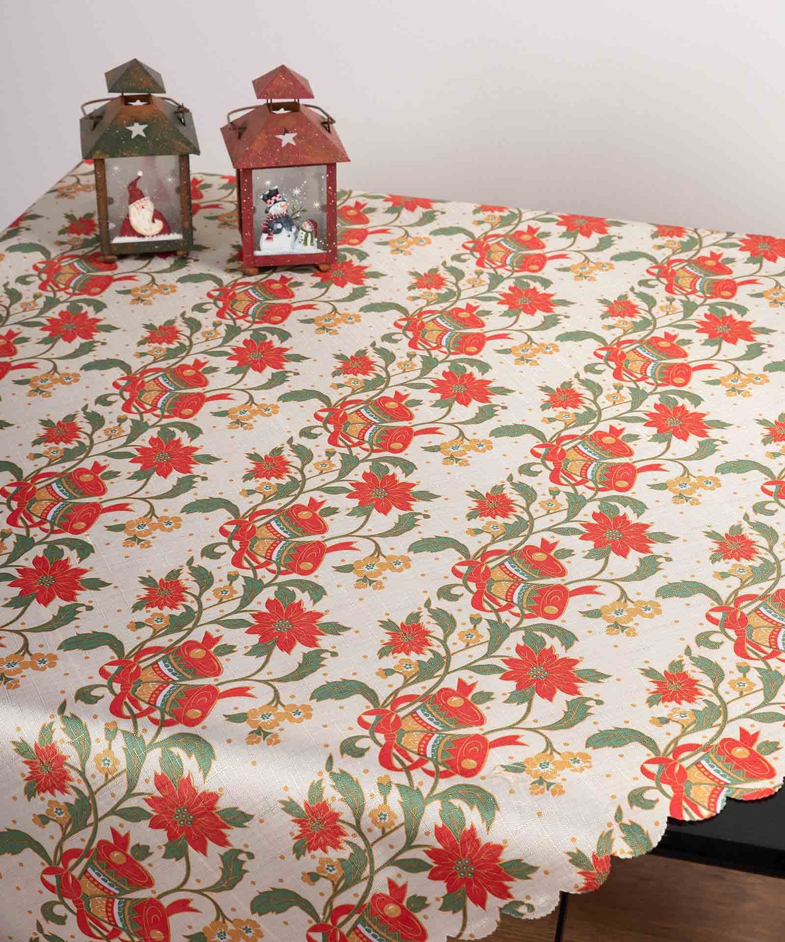 χριστουγεννιάτικο τραπεζομάντηλο (140cm x 180cm) 326 ivory καμπάνες