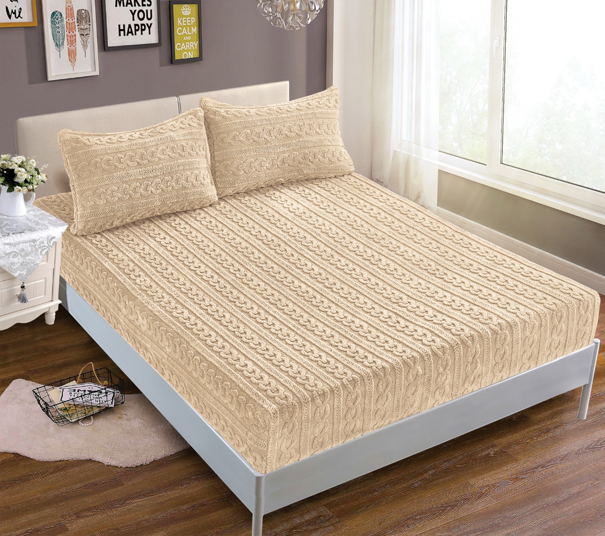 Σεντόνι fleece braid (160cm x 200cm ) ivory