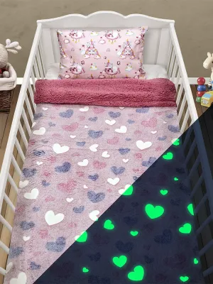 LINO ΚΟΥΒΕΡΤΑ FLEECE SHERPA ΦΩΣΦΟΡΙΖΕ HERZ PINK 110X150