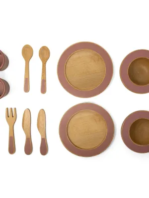 Ξύλινο Σερβίτσιο Φαγητού Ροζ - Mama Memo