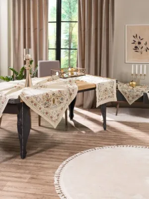 Χειροποίητο σετ 5 τεμαχίων NX516 - Σετ 5 τεμαχίων (καρέ 90x90 cm/ τραβέρσα 40x160 cm/ τραπεζοκαρέ 135x135cm/ πετσετάκια 2 τεμ 40x40 cm)