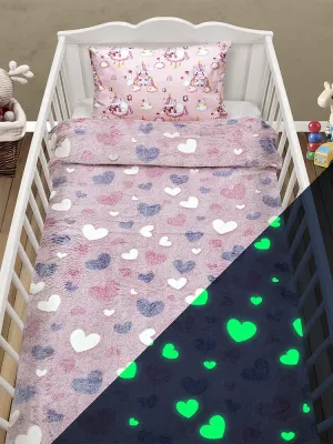 LINO ΚΟΥΒΕΡΤΑ FLEECE ΦΩΣΦΟΡΙΖΕ HERZ PINK 110X150