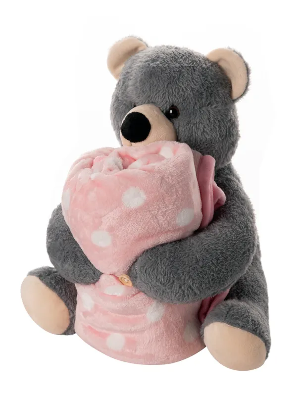 Προϊόν ΒΕΒΕ FLANNEL ΚΟΥΒΕΡΤΑΚΙ (80cm x 120cm) γκρί αρκουδάκι ρόζ Εικόνα