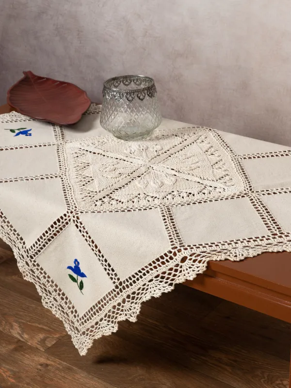 Προϊόν Καρέ με πλεκτό και απλικέ (90cm x 90cm) 030 μπλέ λουλούδι Εικόνα