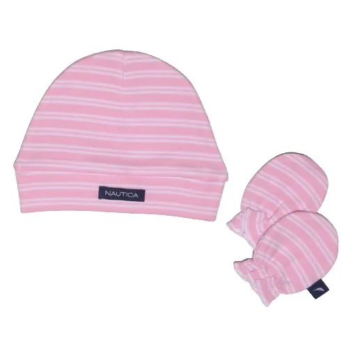 Προϊόν Σετ Σκουφάκι & 2 Γαντάκια Ροζ με Λευκή Ρίγα Εικόνα