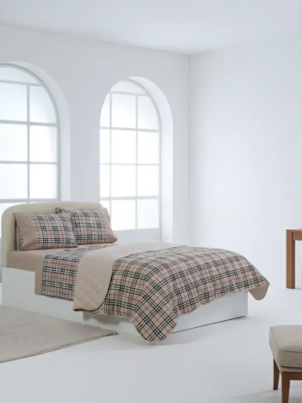 Προϊόν Σετ σεντόνια βαμβακερά ( 180cm x 260cm) καρρώ καφέ Εικόνα