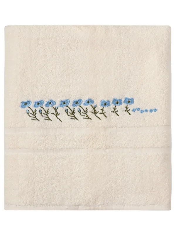 Προϊόν Πετσέτα Σώματος ( 100cm x 150cm ) Ivory με Σιέλ Λουλούδι Εικόνα