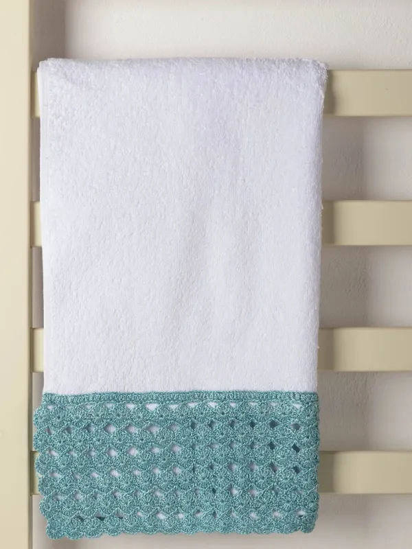 Προϊόν Πετσέτα Προσώπου (50cm x 100cm) με δαντέλα λευκό/μπλε Εικόνα