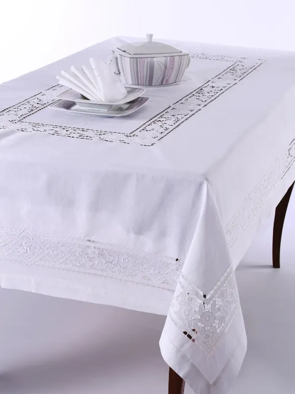 Προϊόν Χειροποίητο τραπεζομάντηλο 682 (170cm x 170cm) λευκό Εικόνα