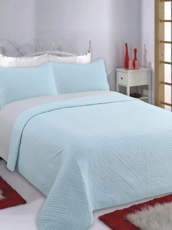 Προϊόν ΚΟΥΒΕΡΛΙ σετ (220cm x 240cm + 2 x 50cm x 70cm) LINES skyblue/grey Εικόνα