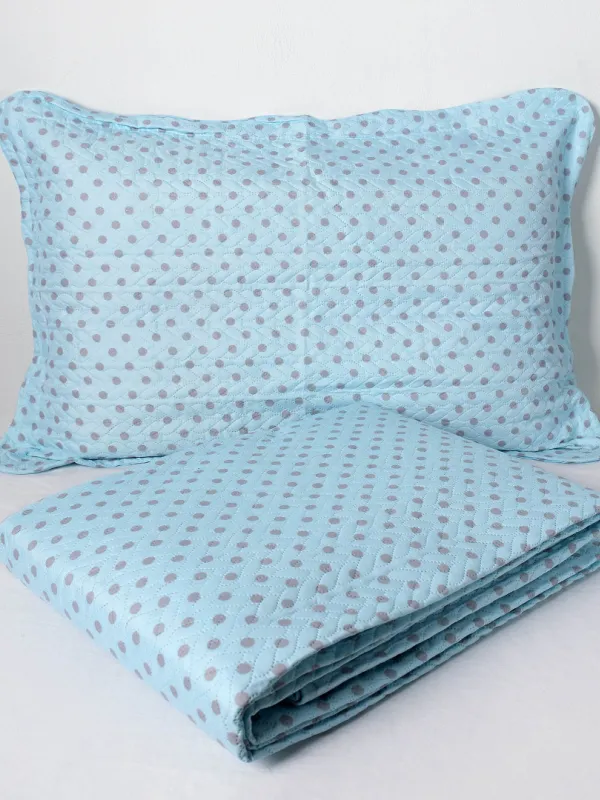 Προϊόν ΚΟΥΒΕΡΛΙ σετ (220cm x 240cm + 2 x 50cm x 70cm) dot siel Εικόνα