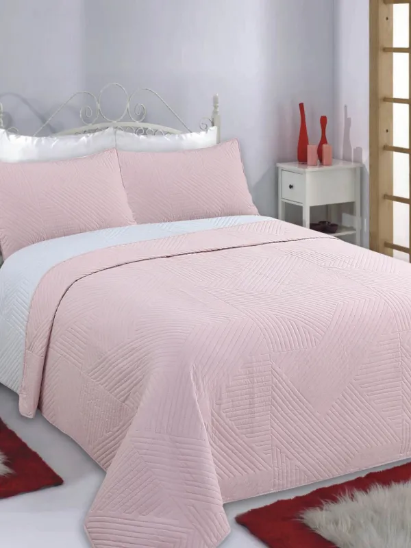 Προϊόν ΚΟΥΒΕΡΛΙ σετ (220cm x 240cm + 2 x 50cm x 70cm) LINES pink/grey Εικόνα