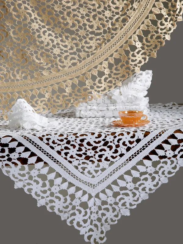 Προϊόν Χειροποίητο πλεκτό μερσεριζέ σετ 7 τεμαχίων 4972 (140cm x 140cm/90cm x 90cm/50cm x 150cm/60cm x 60cm x 2/40cm x 40cm x 2) λευκό Εικόνα