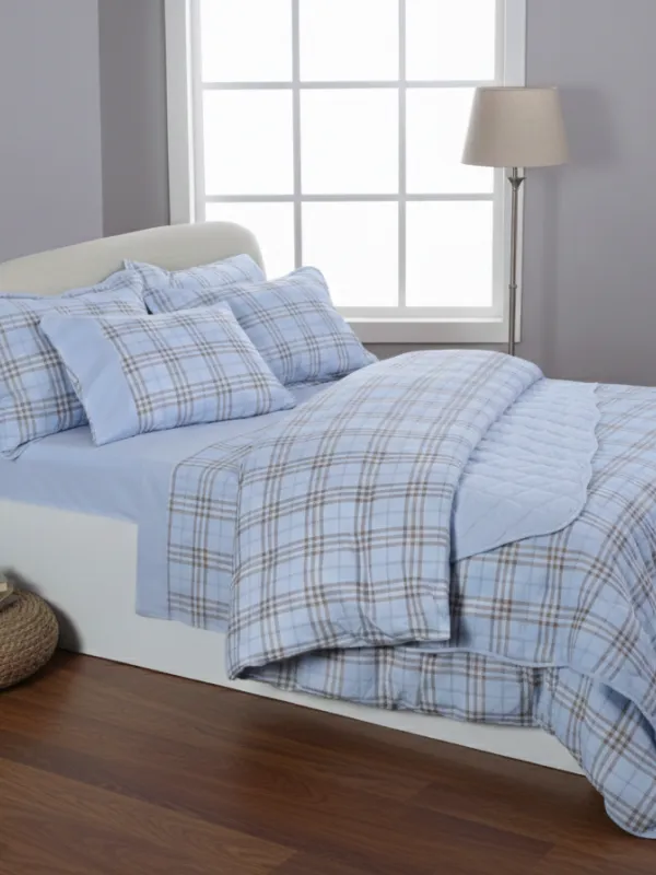 Προϊόν Σετ παπλωματοθήκη βαμβακερή ( 230cm x 250cm) καρρώ σιέλ Εικόνα