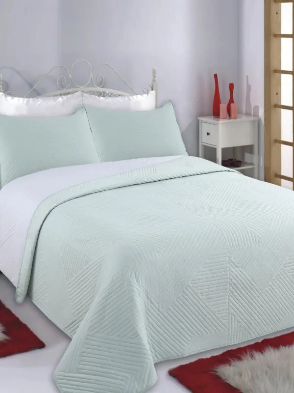 Προϊόν ΚΟΥΒΕΡΛΙ σετ (240cm x 260cm + 2 x 50cm x 70cm) LINES mint/grey Εικόνα