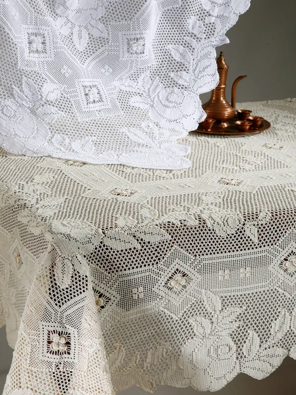 Προϊόν Χειροποίητο πλεκτό μερσεριζέ τραπεζομάντηλο 73C (180cm x 270cm) λευκό Εικόνα