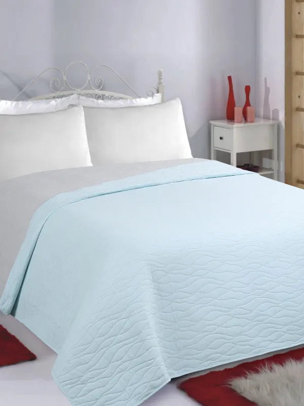 Προϊόν ΚΟΥΒΕΡΛΙ σετ (240cm x 260cm) WAVES sky blue/ grey Εικόνα