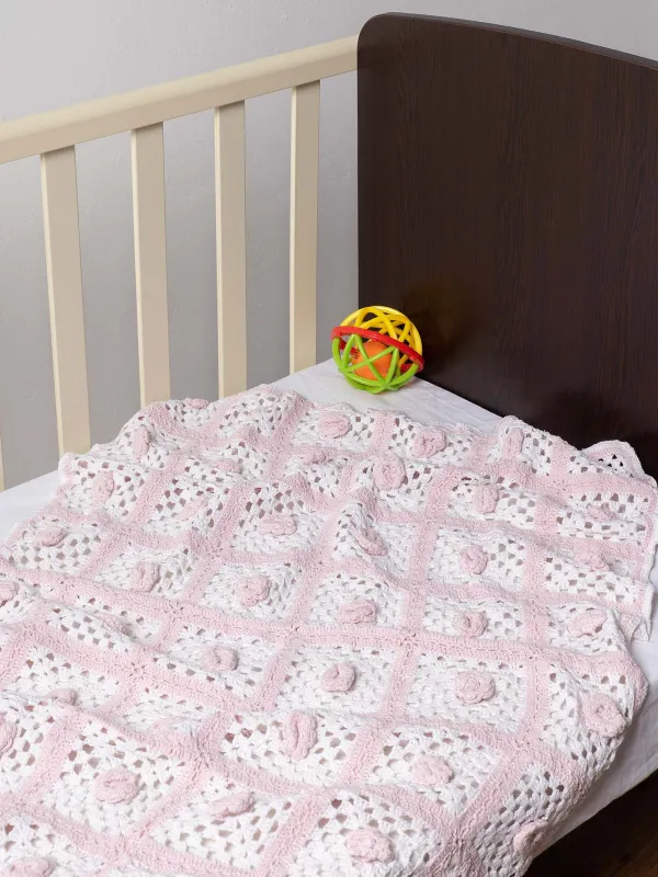 Προϊόν bebe κουβερτάκι (75cm x 100cm ) πλεκτό ροζ/λευκό Εικόνα