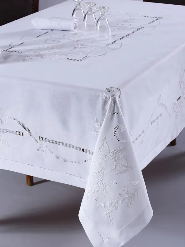 Προϊόν Χειροποίητο τραπεζομάντηλο 960b (170cm x 220cm) λευκό Εικόνα