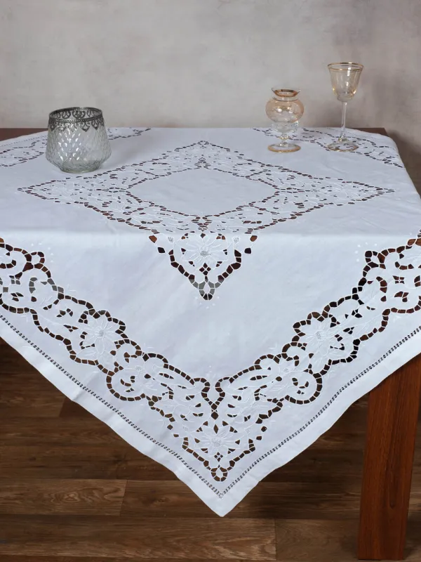 Προϊόν Χειροποίητο κοφτό τραπεζομάντηλο (140cm x 140cm) 412 λευκό Εικόνα