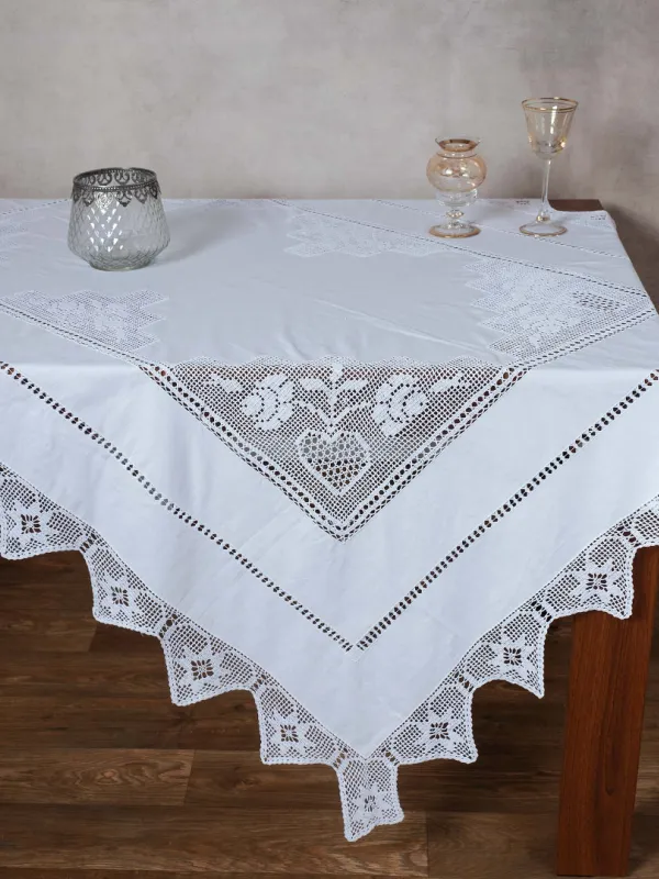 Προϊόν Χειροποίητο τραπεζομάντηλο 1460 (140cm x 180cm) λευκό Εικόνα