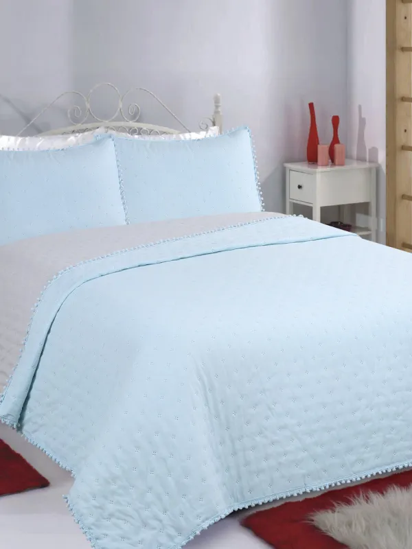 Προϊόν ΚΟΥΒΕΡΛΙ σετ (170cm x 240cm +50cm x 70cm) PON-PON sky blue/ grey Εικόνα